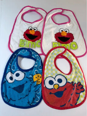 Sesame Street Elmo and Cookie Monster Assorted Terry Cloth Baby Bibs 4-Pack